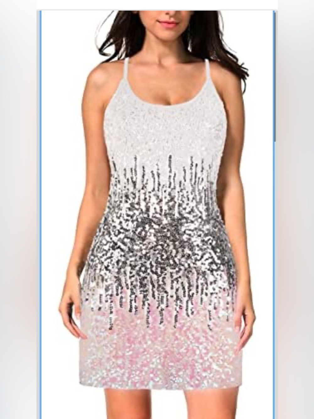 Sparkle Ombre Sequin Strapless Dress in White, Silver & Pink